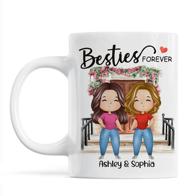 Besties Forever Watercolor Girls Personalized Mug - Gift For Besties, Gift For Sisters