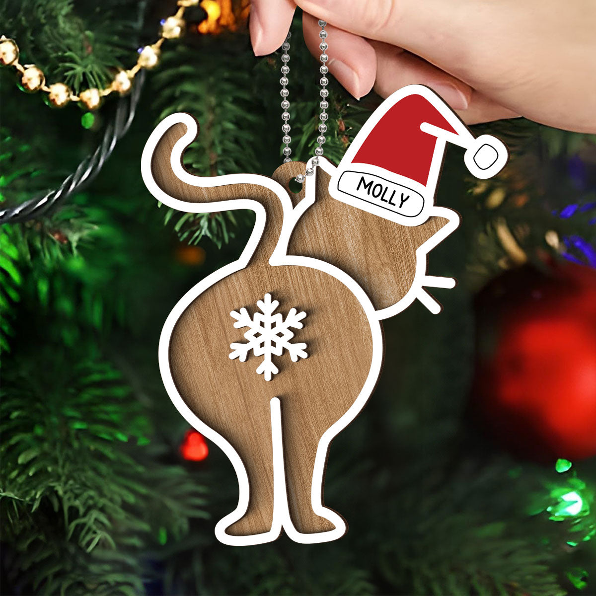 Cat Butt Funny Personalized 2-Layered Wooden Ornament, Christmas Gift for Cat Mom, Cat Dad