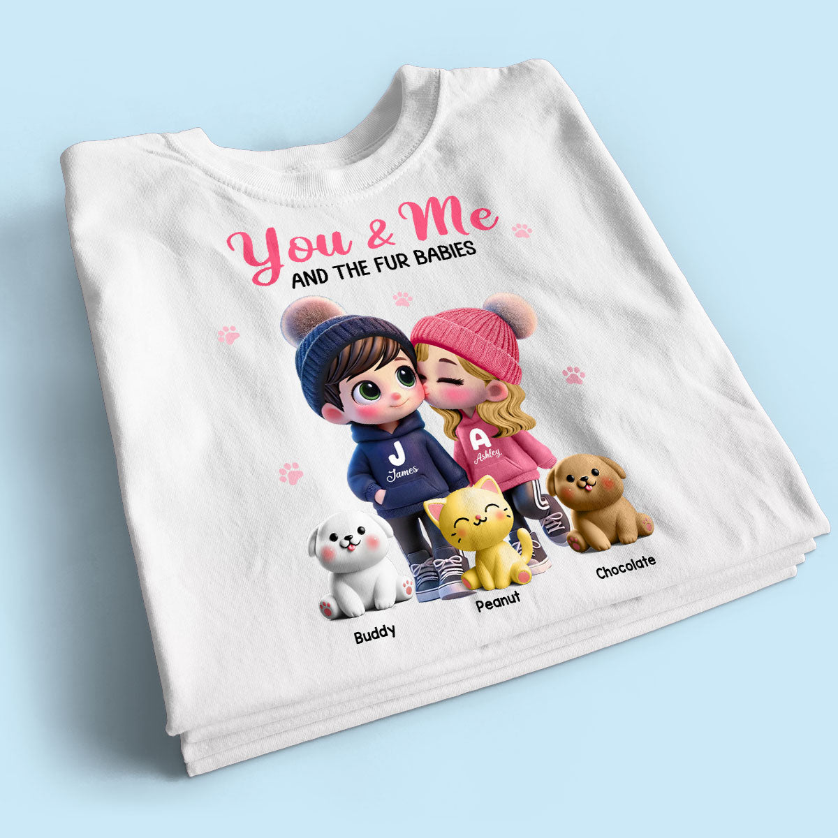 You Me And The Dog Cat Cute Cartoon Couple Walking Personalized Shirt, Just Because, Anniversary,  Gift for her, gift for him