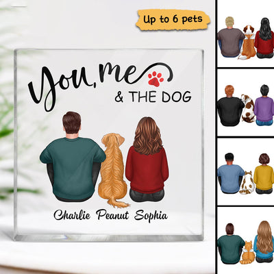Back View Couple Sitting You Me And The Dogs Cats Personalized Acrylic Block Plaque
