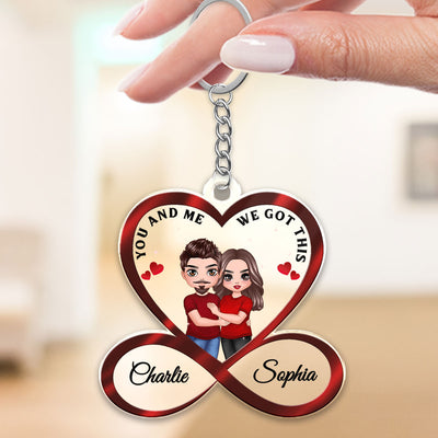 Infinity Heart Doll Couple Hugging Anniversary Gift For Him Gift For Her Personalized Acrylic Keychain