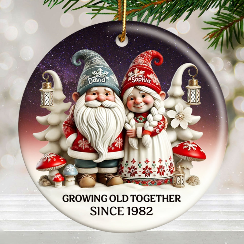 Gnome Couple Together Christmas Personalized Ceramic Ornament, Christmas Gift For Him, For Her, Husband, Wife