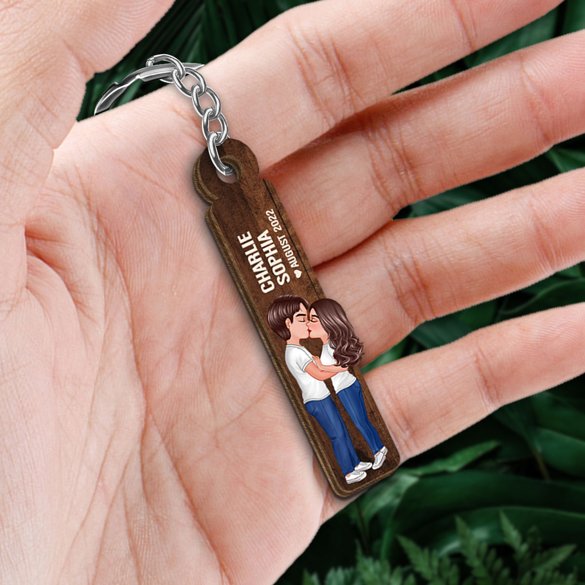 Doll Couple Kissing Stick Personalized Wooden Keychain