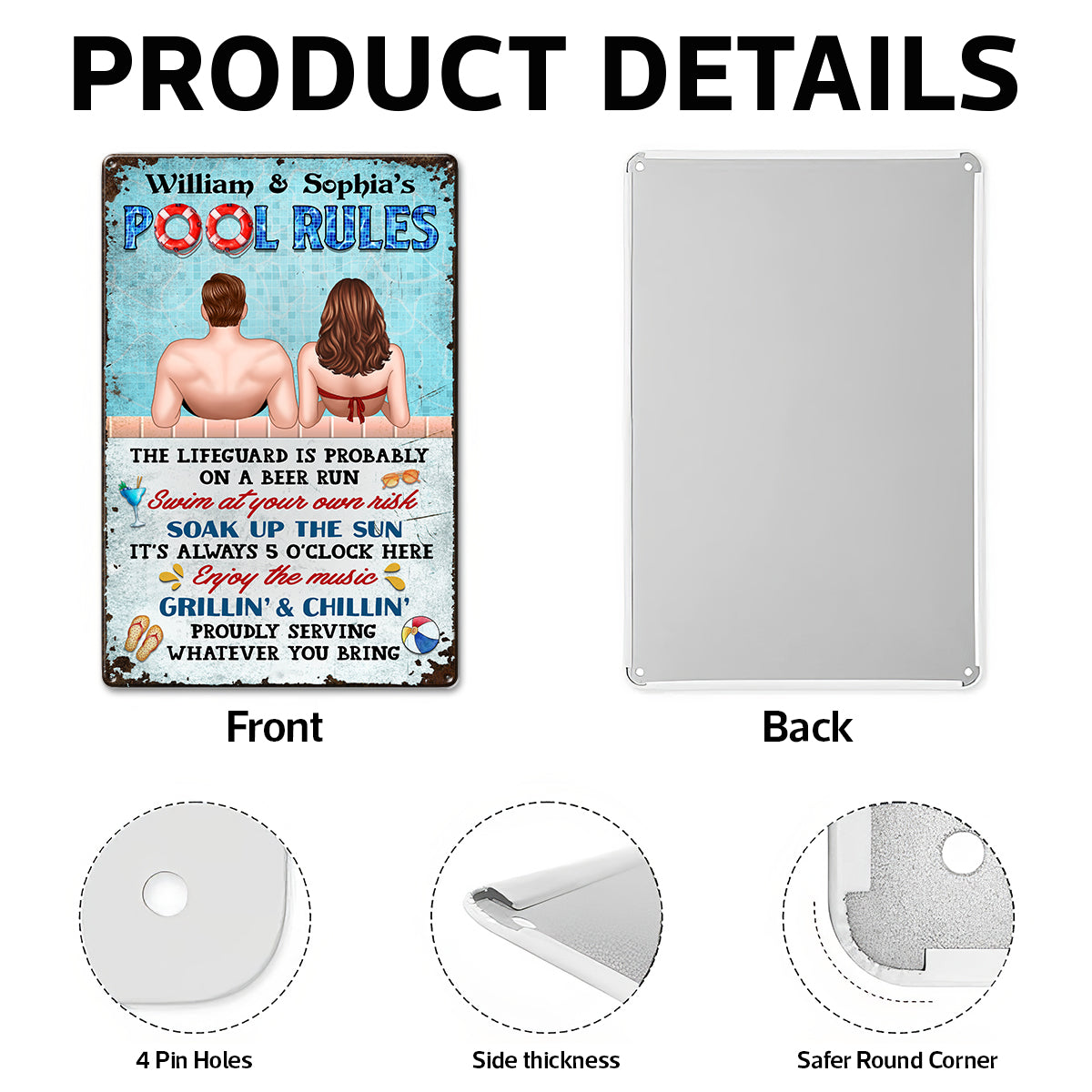 Couple Pool Rules Personalized Metal Sign