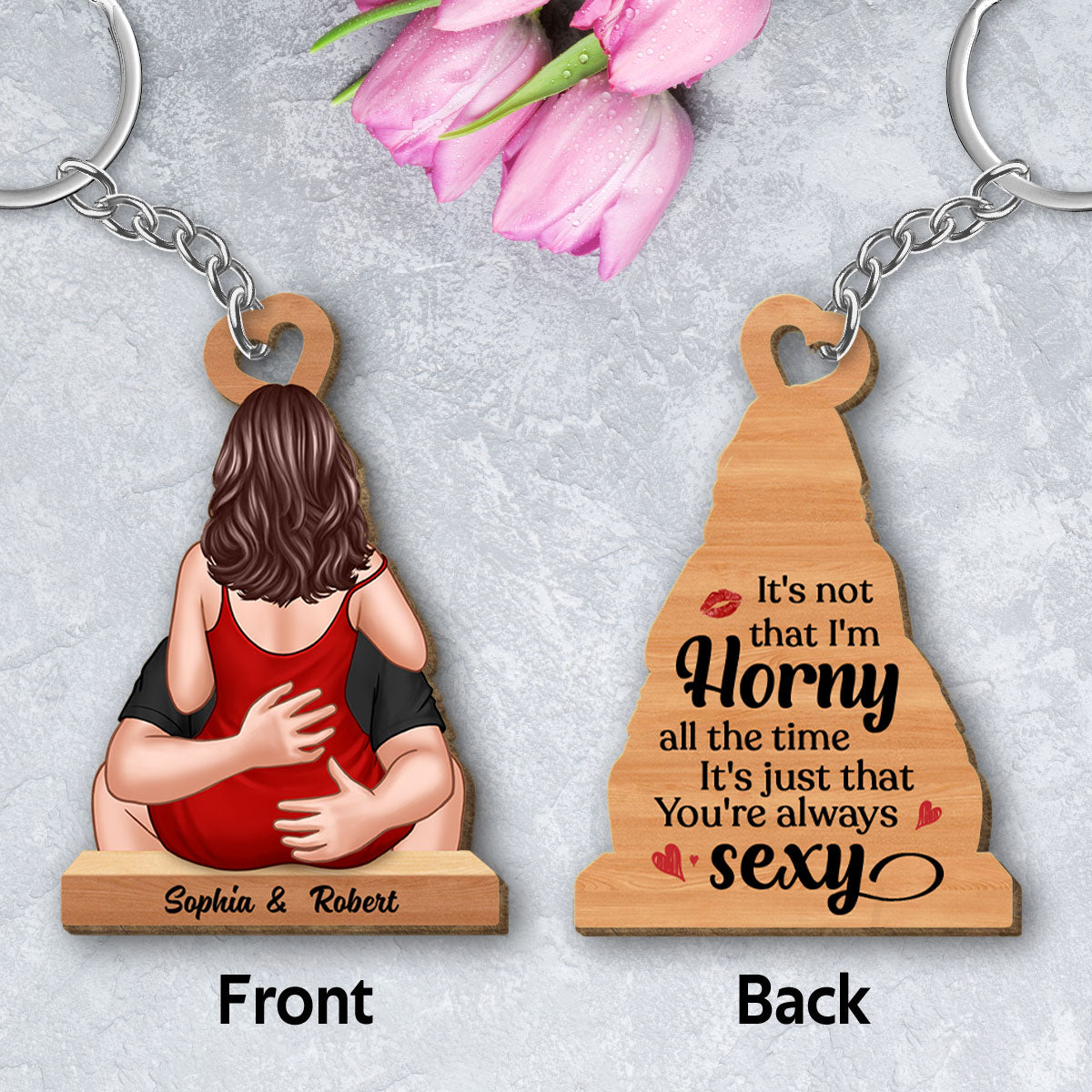 Couple Kissing Romantic You‘re Always Sexy Gift For Her Personalized Wooden Keychain