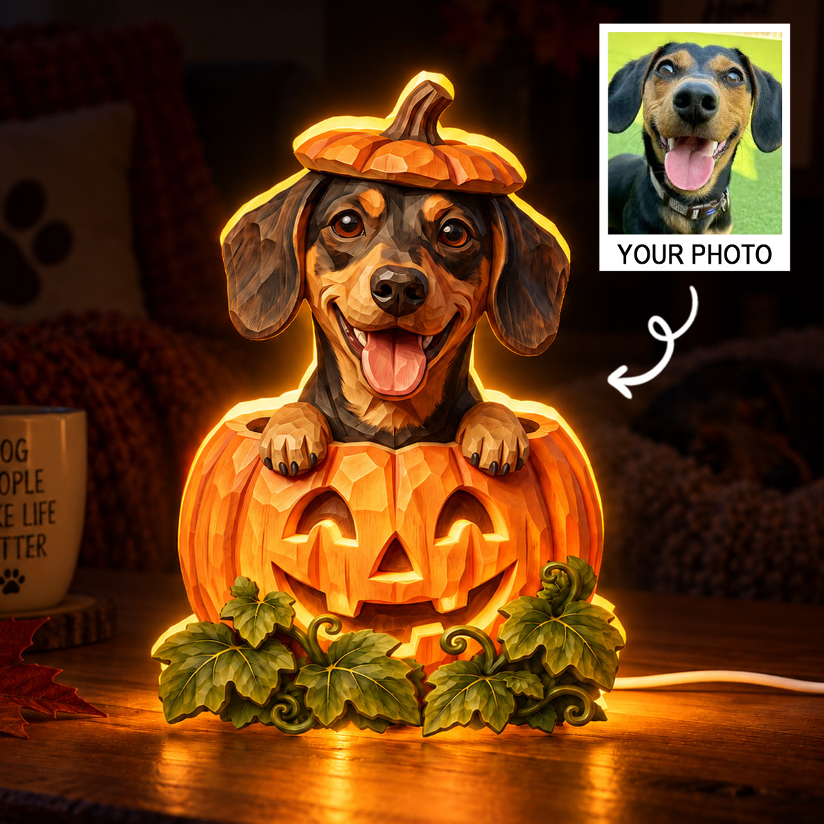 Custom Dog Cat Pumpkin Art - Personalized Light Box - Pet Halloween Fall Decor