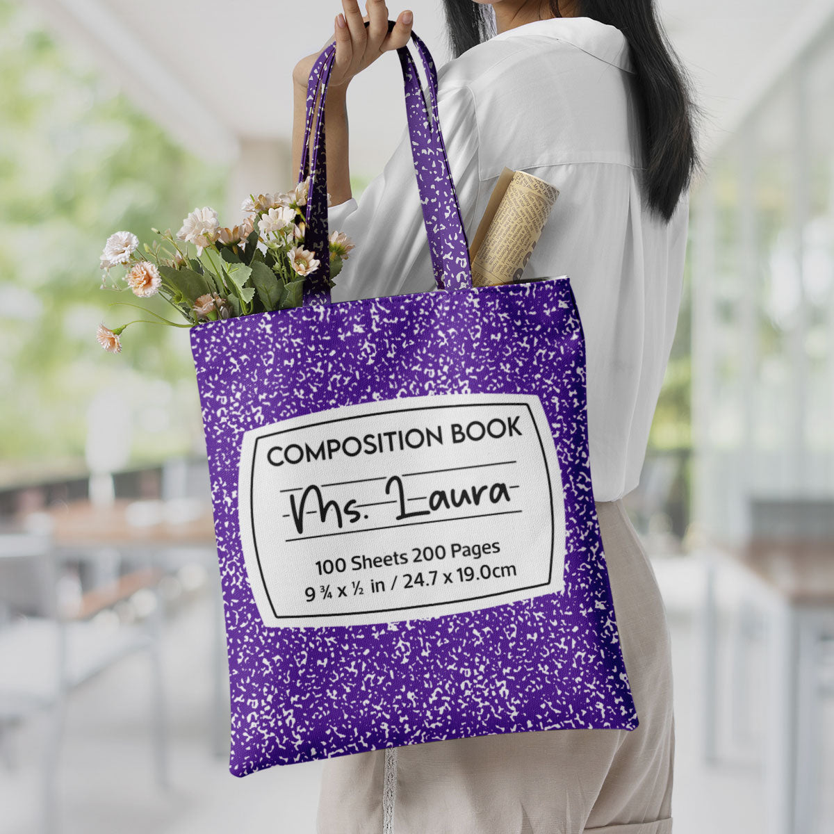 Teacher Colorful Composition Book Pattern Personalized Tote Bag, Back To School Gift For Teacher