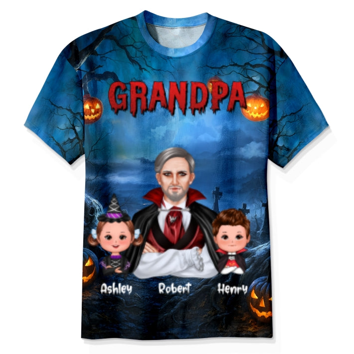 Cool Grandpa Dad Dracula & Kids In Halloween Night Personalized Shirt, Halloween Costume for Dad, Grandpa