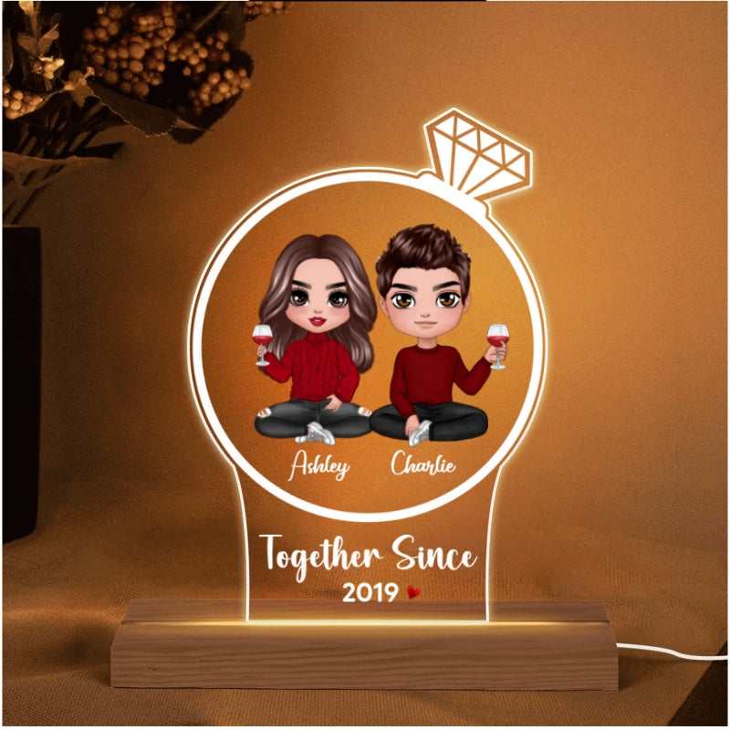 Doll Couple Together Since Ring Shaped Personalized Custom Shape Acrylic Plaque With LED Night Light