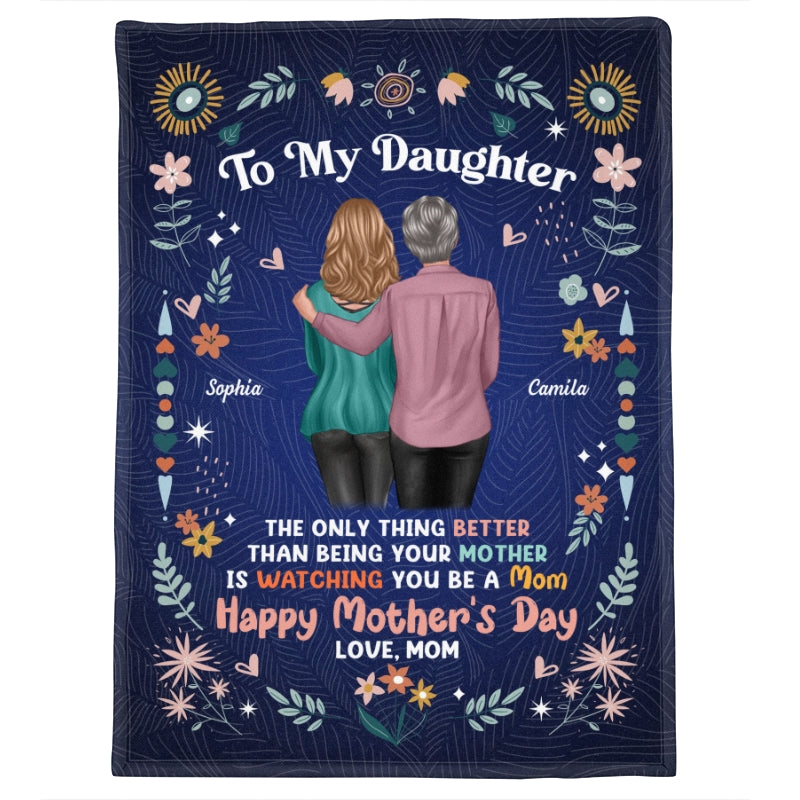 To My Daughter From Mom Happy Mother's Day Floral Personalized Fleece Blanket, Gift For Daughter
