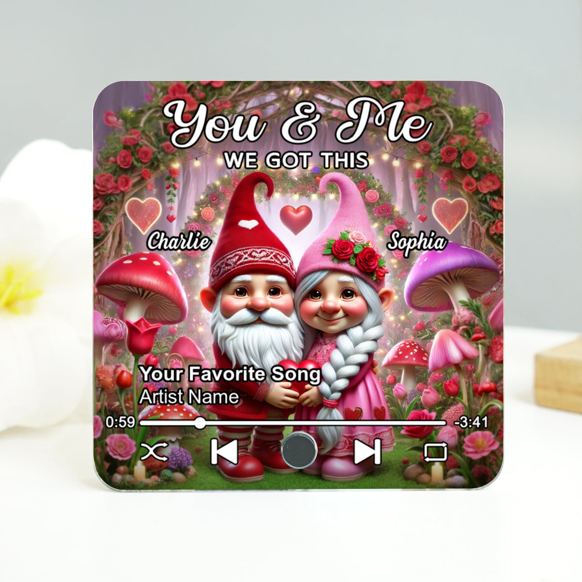 Gnome Couple Personalized Music Fridge Magnet, Heartfelt  Gift For Couple, For Him, For Her, Boyfriend, Girlfriend, Husband, Wife