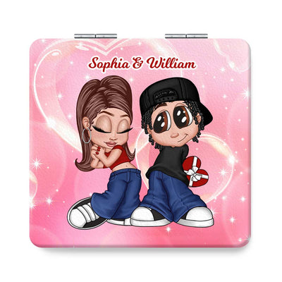 Y2K Couple Personalized Square Compact Mirror,  Gift For Him, For Her