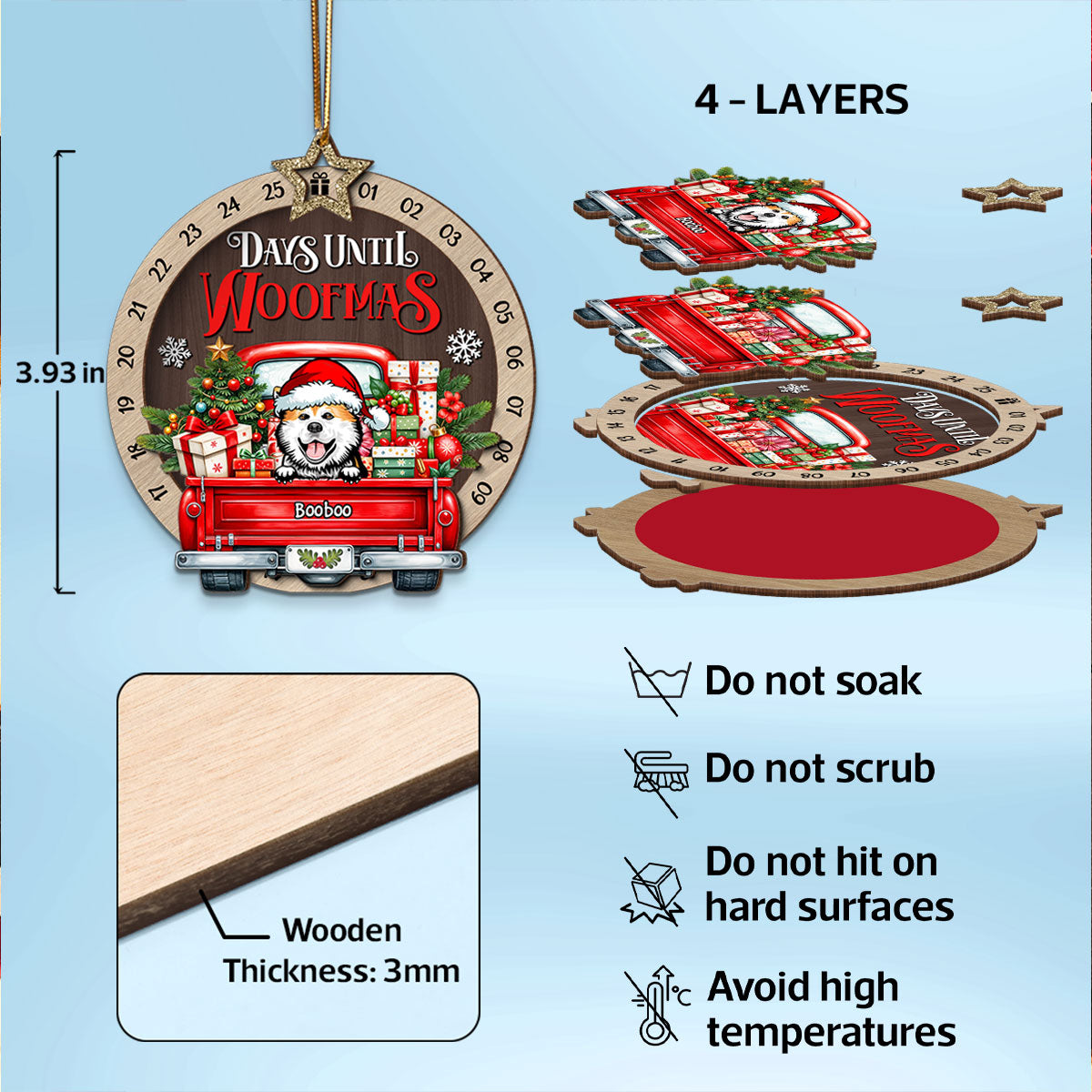 Days Until Woofmas Dogs On Truck Personalized Countdown Ornament, Christmas Gift For Dog Lovers