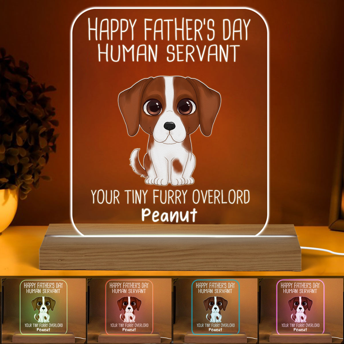 Happy Father‘s Day Human Servant Watercolor Cute Dogs Personalized Custom Shape Acrylic Plaque LED Night Light