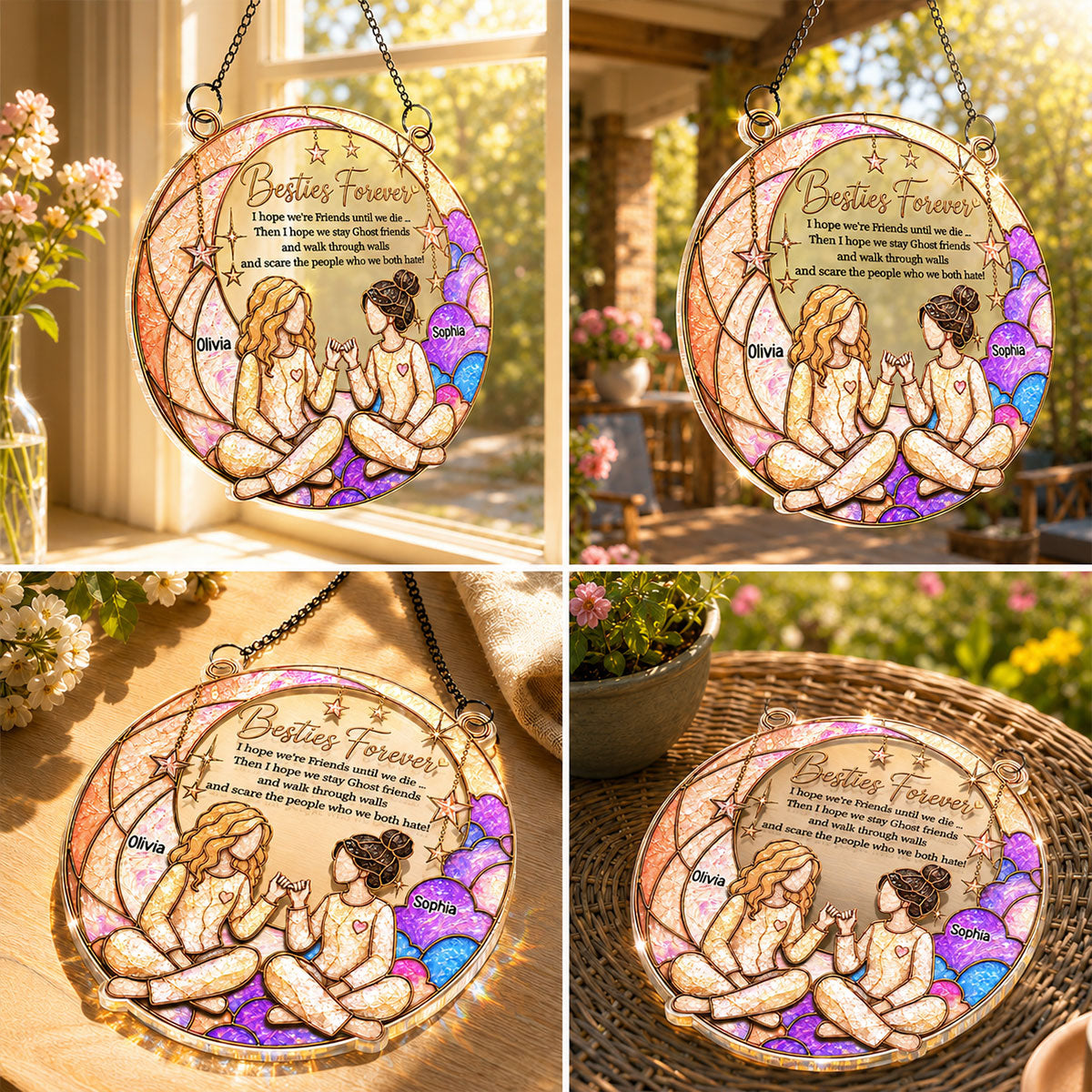 Besties Forever Pinky Promise Moon Theme - Personalized Acrylic Suncatcher - Friendship Keepsake For Best Friends