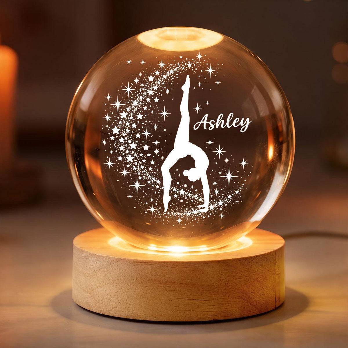 Beautiful Gymnastic Girl Custom Name - Personalized Crystal Ball LED Night Light - Christmas Gift For Gymnastic Girl, Gymnast, Daughter, Granddaughter,