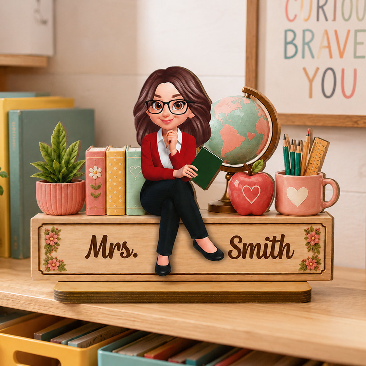 Teacher Sweet Desk Nameplate 2D Flat - Personalized Wooden Plaque