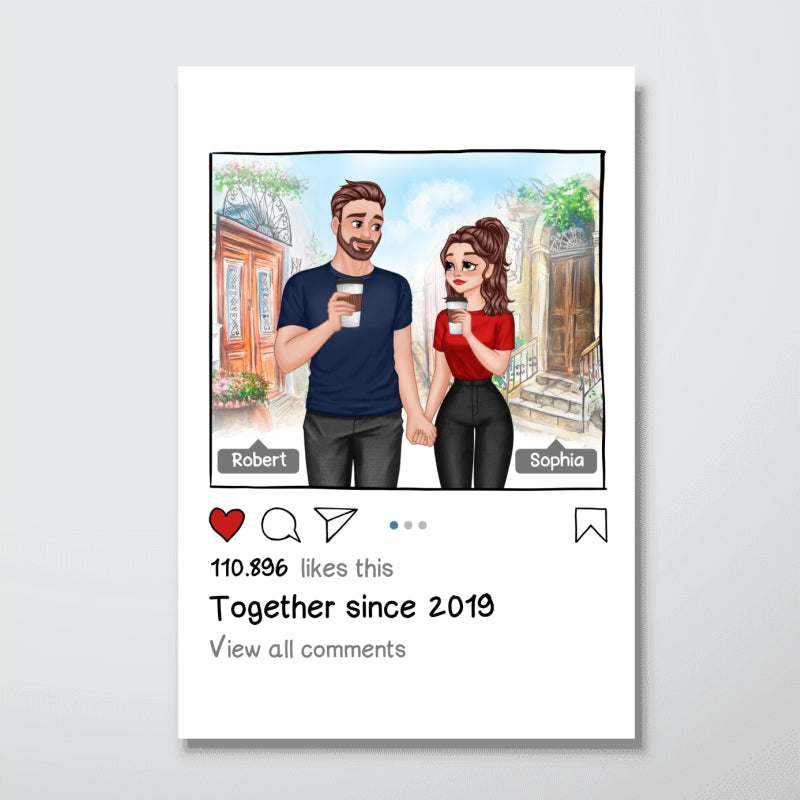 SNS Post Cartoon Couple Hand In Hand Personalized Vertical Poster