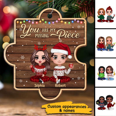 Doll Couple You Are My Missing Piece Puzzle Personalized Wooden Ornament