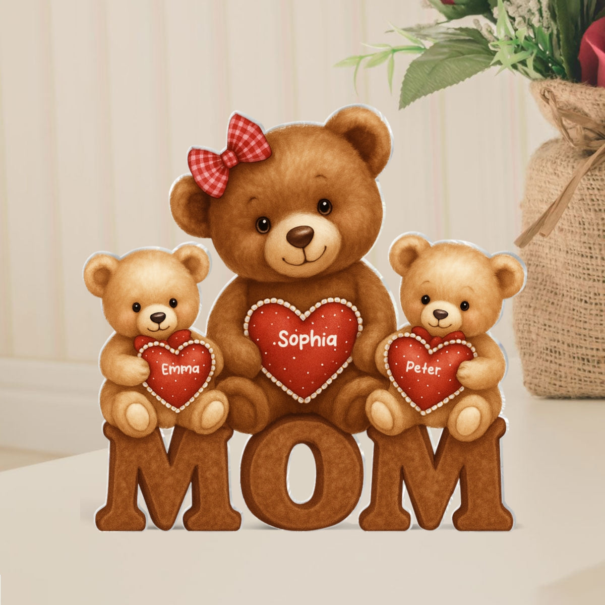 3D Effect Mama Bear Personalized Custom Shape Acrylic Block Plaque, Gift For Mom