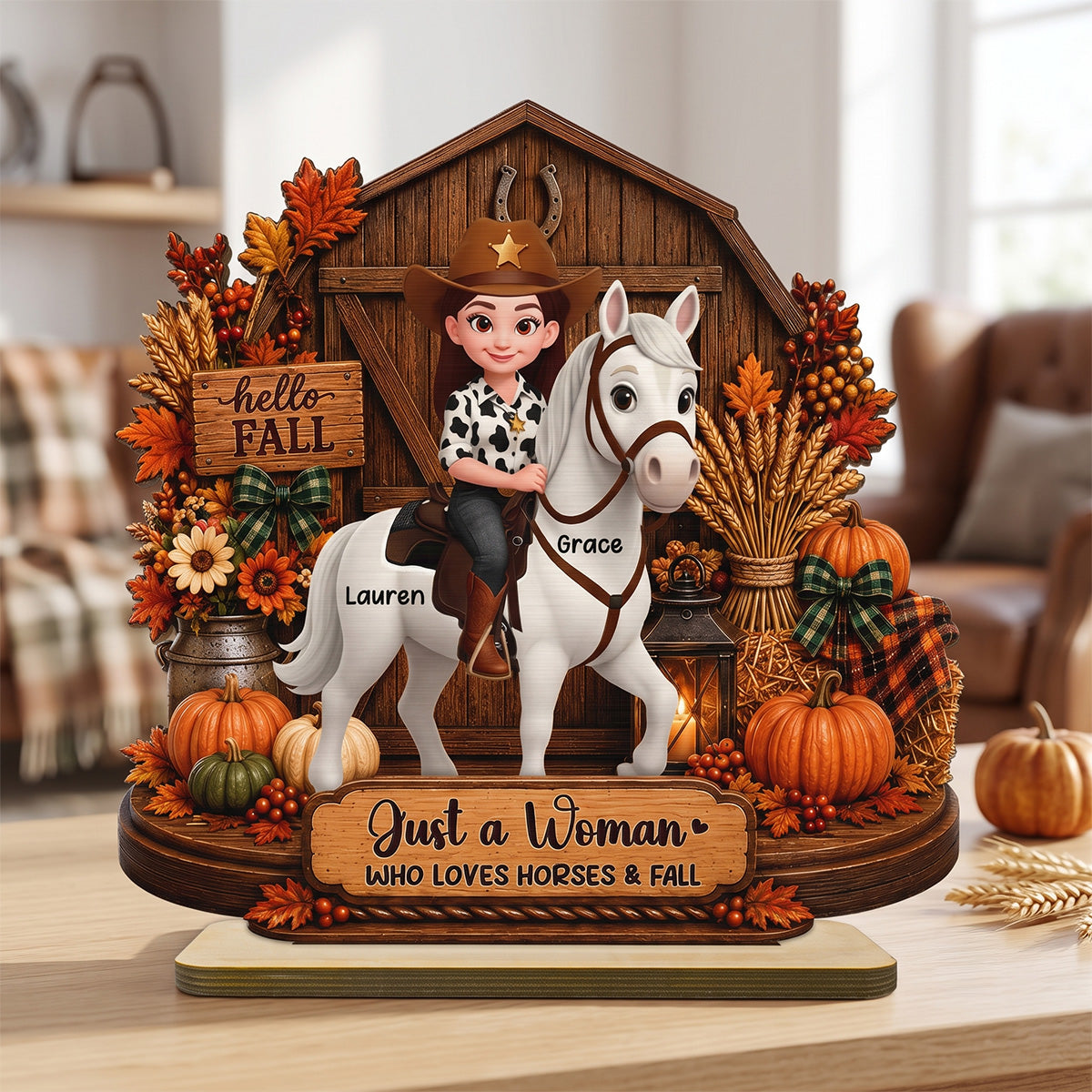Girl Riding Horse At Barn House 2D Flat - Personalized 2-Layered Wooden Plaque - Keepsake Gift For Horse Lover