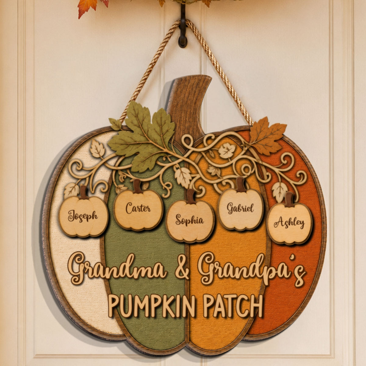 Grandma Grandpa Colorful Pumpkin 2D Flat - Personalized Wood Sign - Fall Season Decoration