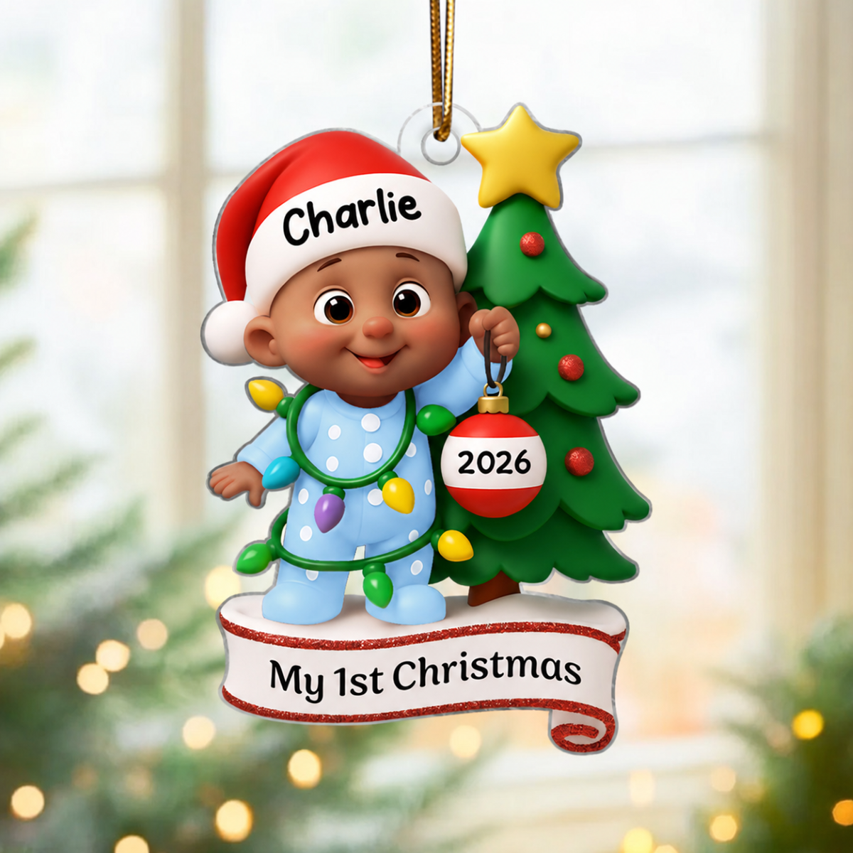 Baby's 1st Christmas Holding Bauble Personalized Acrylic Ornament, Christmas Gift for Baby, Christmas Keepsake