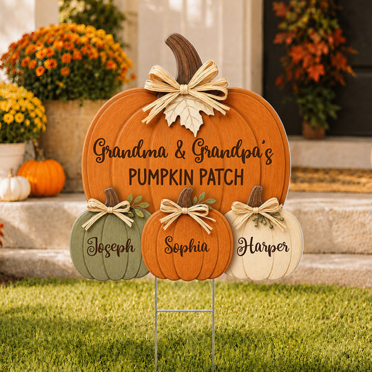 Cozy Rustic Fall Vibe Grandpa Grandma's Pumpkin Patch - Personalized Corrugated Plastic Yard Sign - Fall Decor For Grandparents (Up to 20 Grandkids)