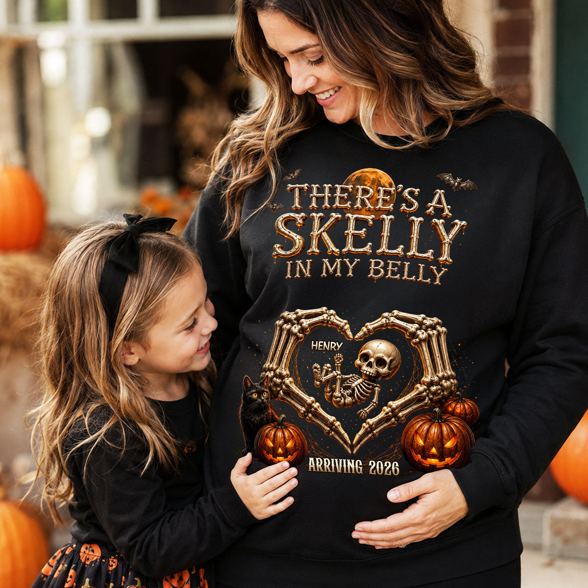 Skeleton Baby Halloween Pregnancy Announcement - Personalized Shirt - Gift For Her