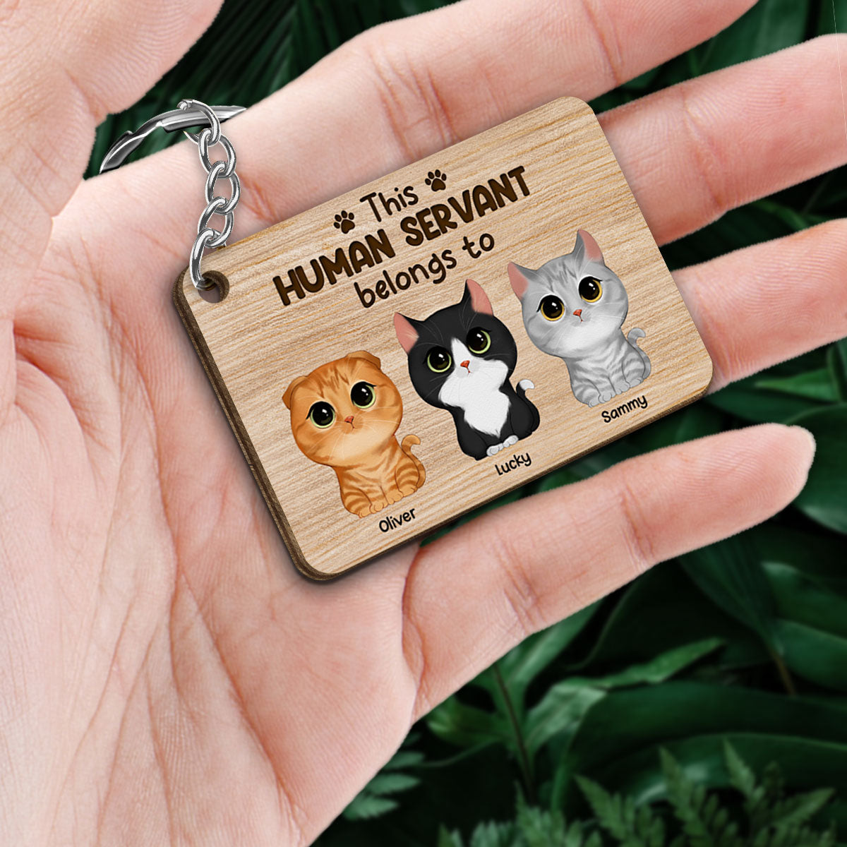 This Human Servant Belongs To Watercolor Cute Cats Personalized Wooden Keychain