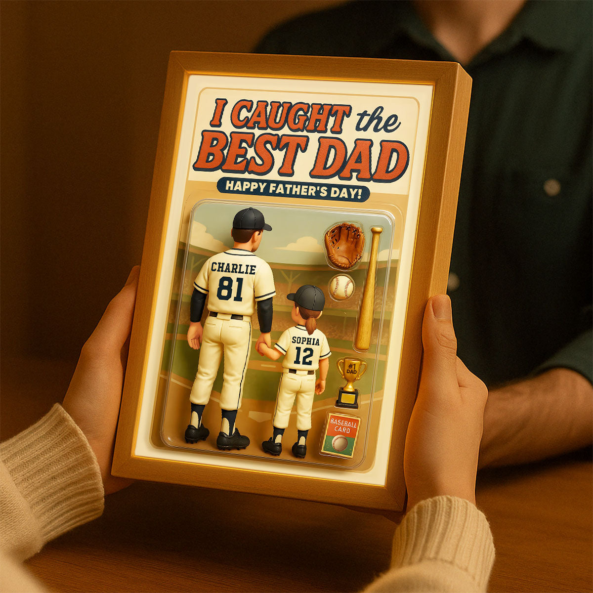 We Caught the Best Dad Baseball Custom Figure Personalized Frame Light Box, Father's Day Gift for Dads