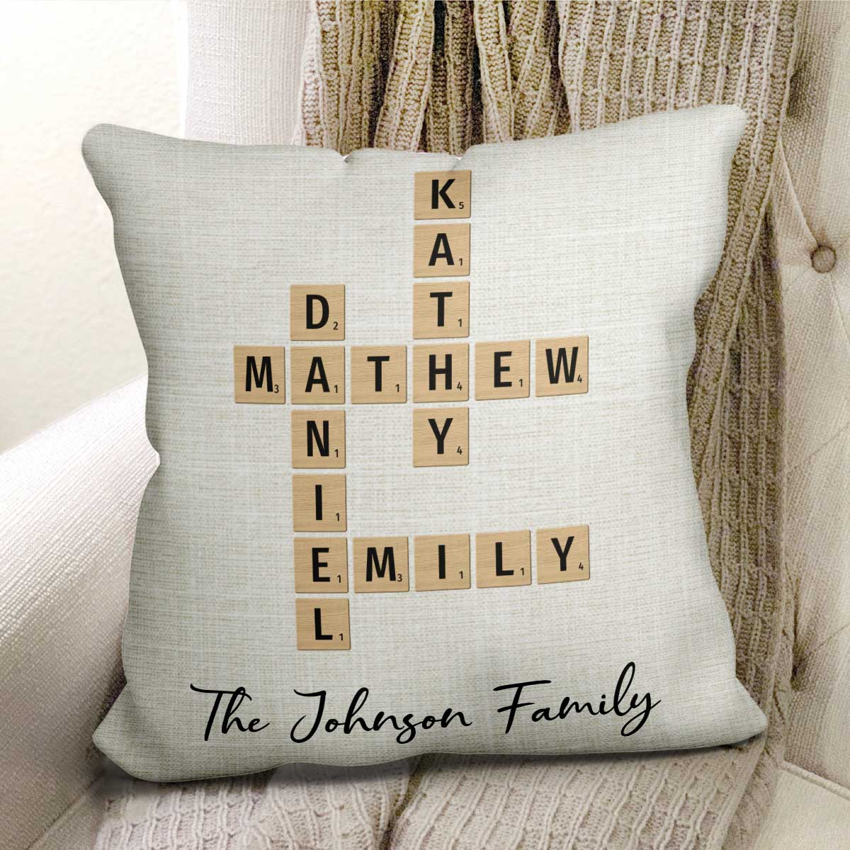 Family Crossword Art - Created In A Moment, Treasured Forever Personalized Pillow