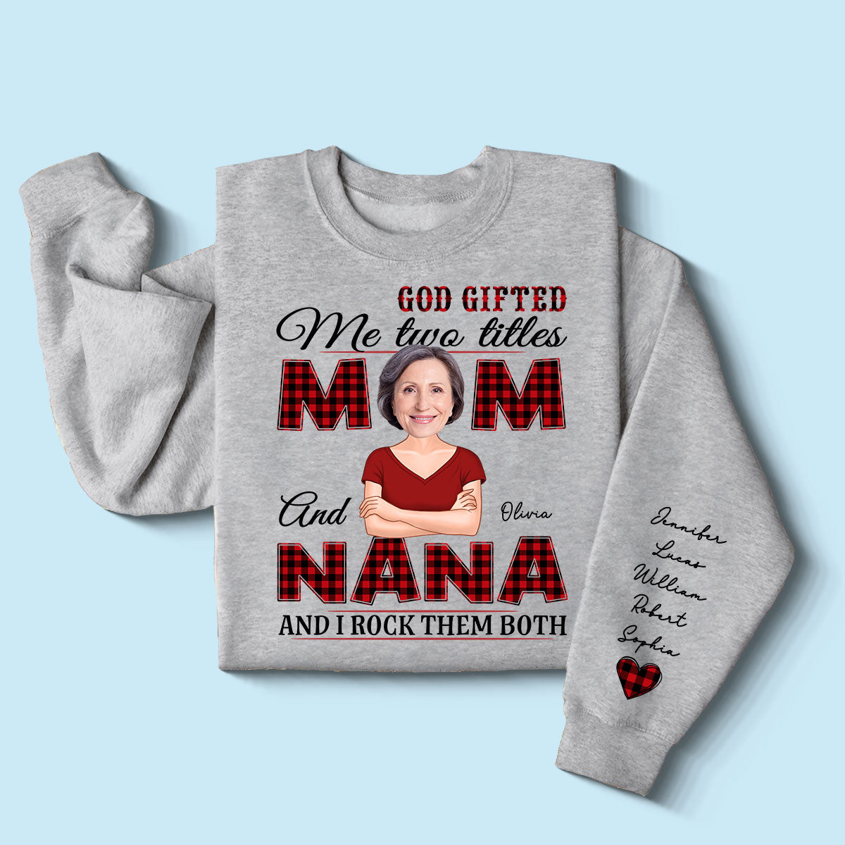 Grandma God Gifted Me Two Titles Custom Photo Personalized Sleeve Printed Sweatshirt