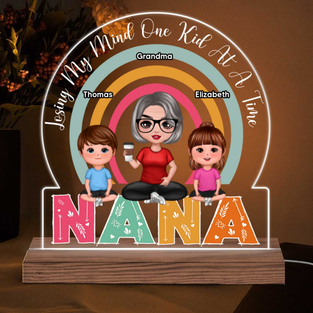 Mom Grandma Losing My Mind One Kid At A Time Personalized Acrylic Custom Shape LED Night Light