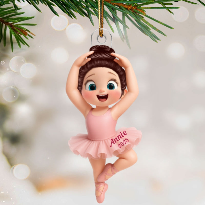 3D Effect Ballerina Little Girl Christmas Personalized Acrylic Ornament
