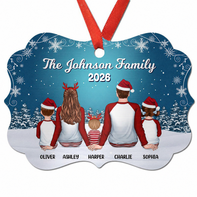 Pajamas Family In Snow Night Personalized Christmas Ornament