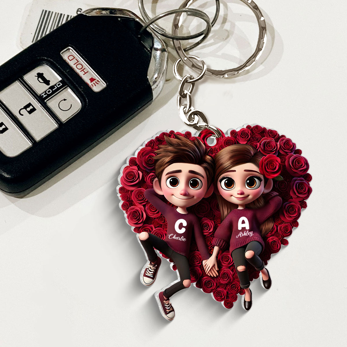 Rose Heart Couple Personalized Acrylic Keychain,  Gift for her, Gift for him