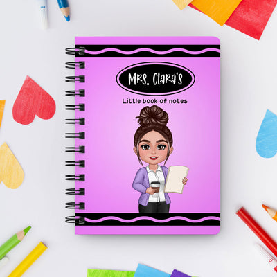 Crayon Themed Teacher Name Personalized Spiral Notebook Journal, Back To School Stationery