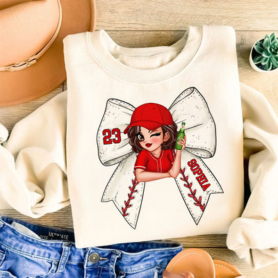 Baseball Softball Bow With Jersey Number Personalized Shirt, Perfect Gift For Her, For Baseball Wife, For Baseball Mom
