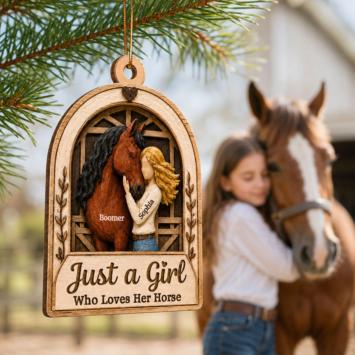Girl With Horse In Barn 2D Flat Printed - Personalized Wooden Ornament - Keepsake Gift For Horse Lover