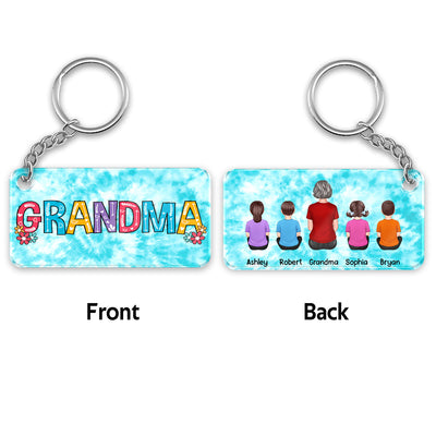Tie Dye Back View Grandma Mom With Kids Dogs Cats Personalized Acrylic Keychain