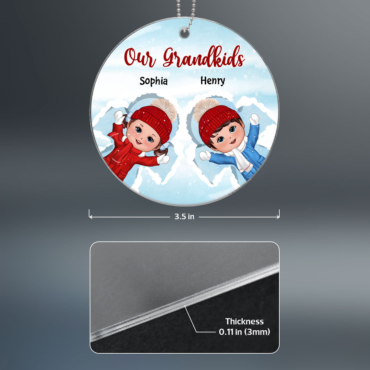 Happy Doll Kids Laying On Snow Christmas Gift Personalized Acrylic Ornament