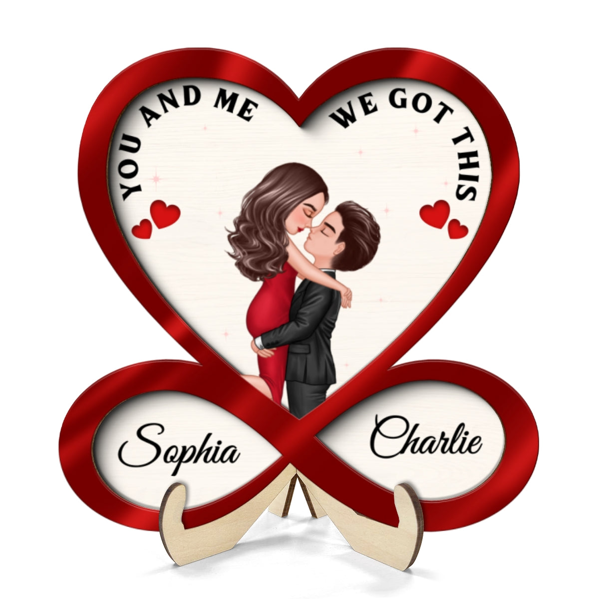 Infinity Heart Couple Hugging Kissing Anniversary Gift For Him Gift For Her Personalized 2-Layer Wooden Plaque