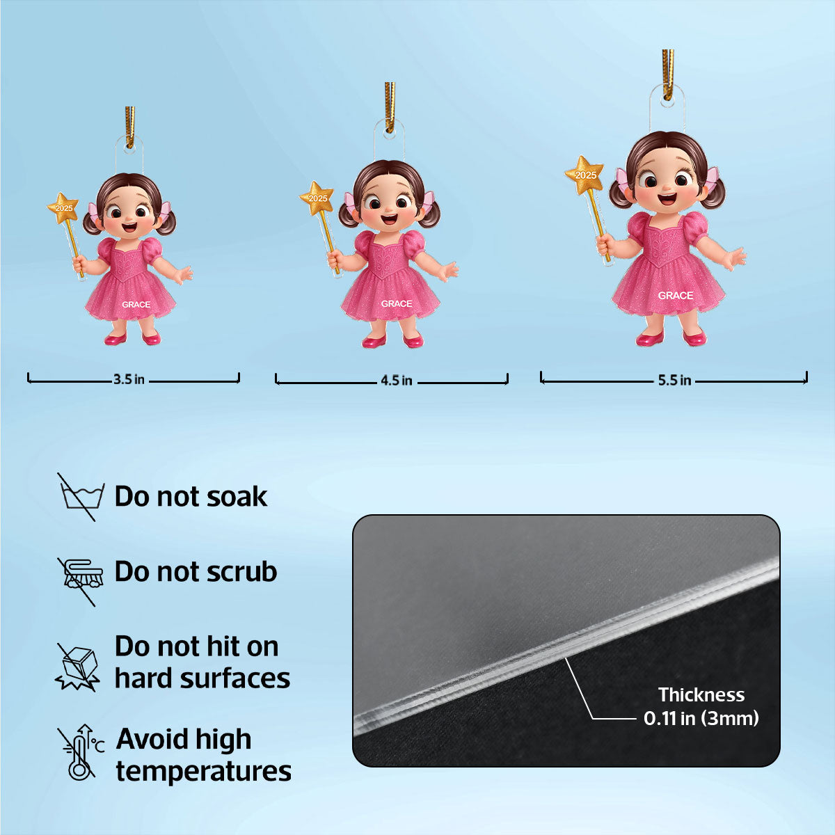 3D Effect Little Girl Princess Christmas Personalized Acrylic Ornament