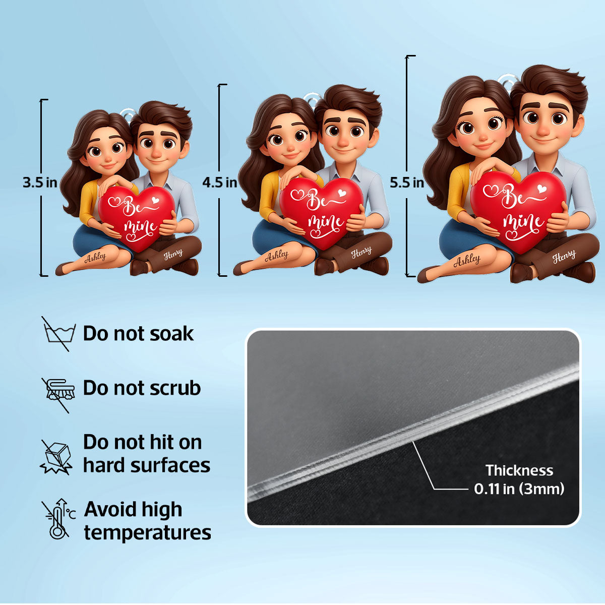 Eternal Love Cartoon Couple Sitting - Personalized Acrylic Car Hanger - Sentimental Gift for him, for her