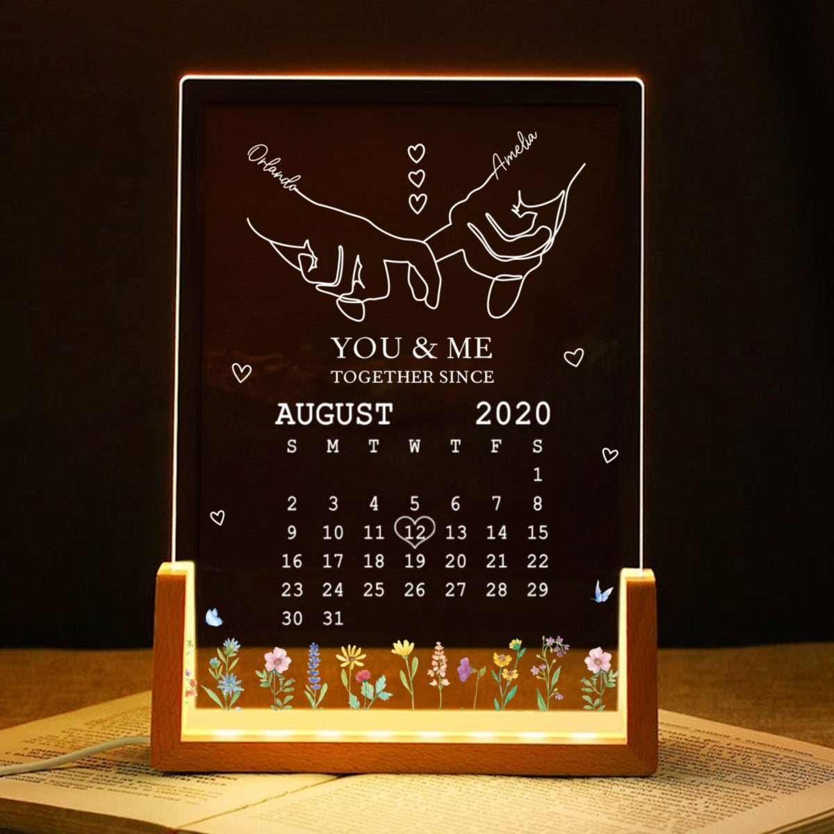 You & Me Together Since Personalized Couple Anniversary Gift, Gift for Wife Husband Girlfriend, Custom LED Night Light