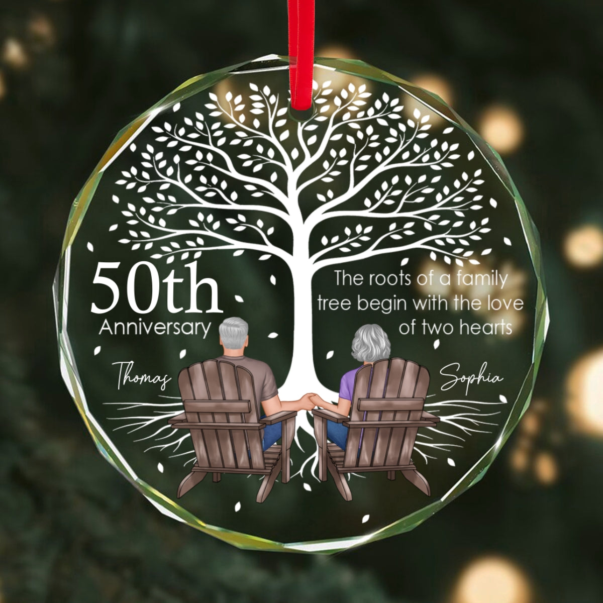 Old Couple Under Tree Anniversary Marriage Gifts for Couple Personalized Glass Ornament, Anniversary Keepsake Gift