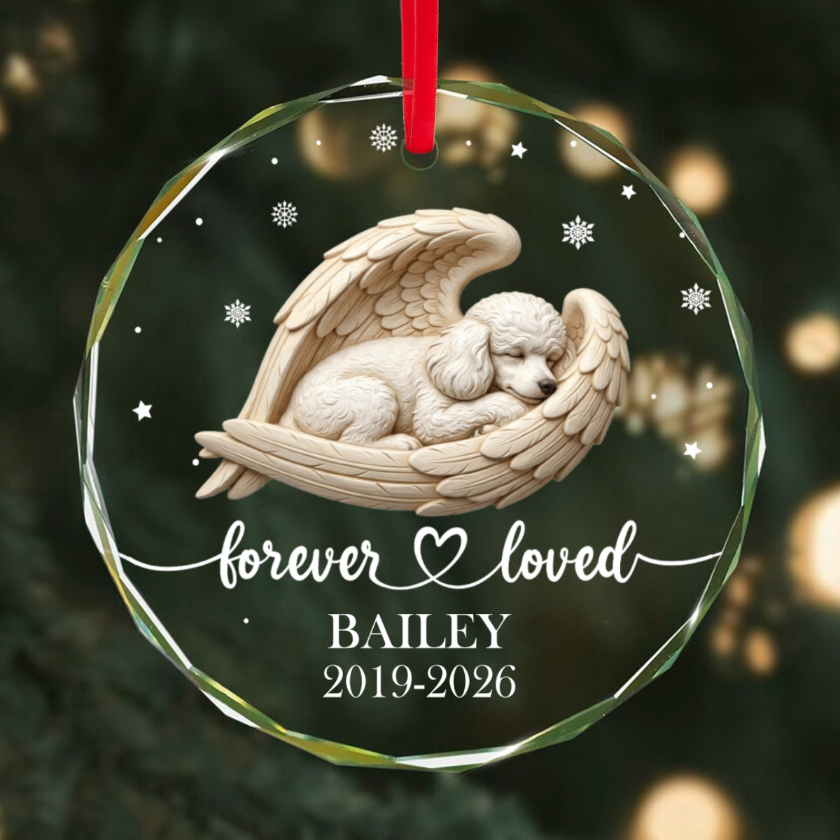 Custom Photo Sleeping Dog Cat Angel - Personalized Glass Ornament - Heartfelt Memorial Keepsake for Loved Ones