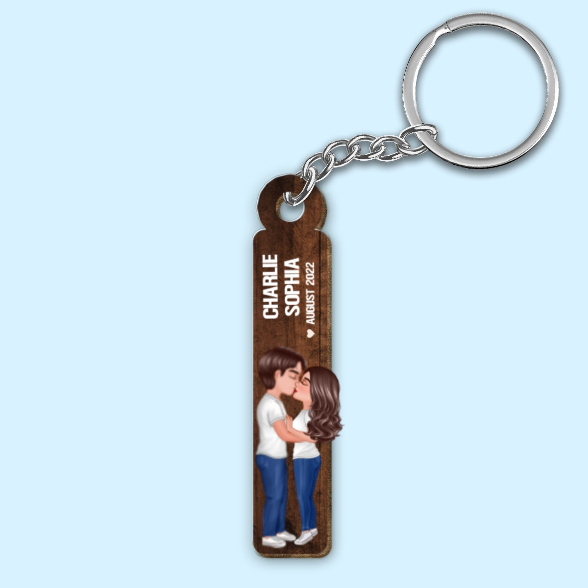 Doll Couple Kissing Stick Personalized Wooden Keychain