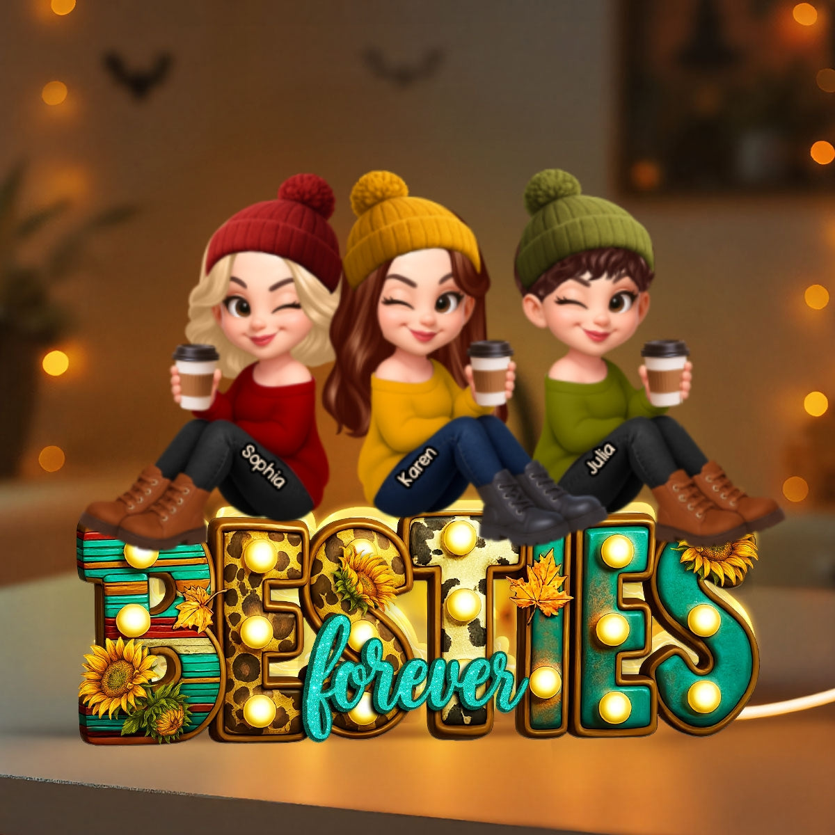 Western Besties Fall Vibe Sitting Personalized Light Box, Fall Gift for Best Friends